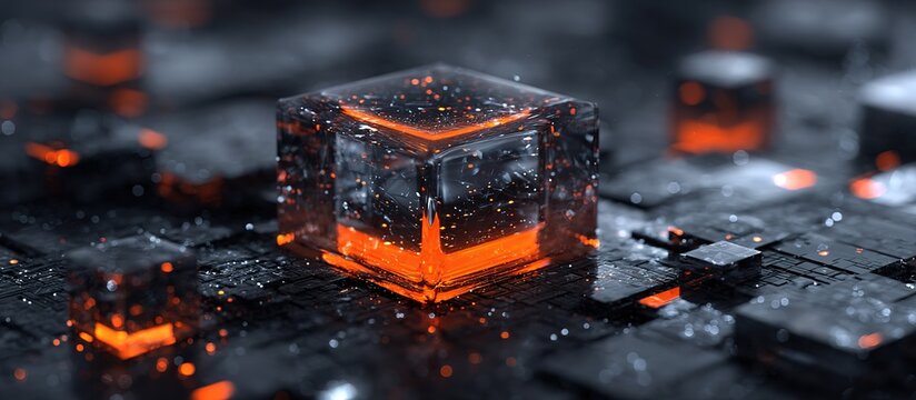 Abstract Glowing Orange Cubes On Dark Background
