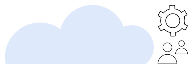 Poster - large blue cloud shape with two user icons and a gear symbol on the side. ideal for cloud computing,