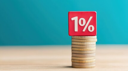 Poster - Financial Growth Concept with Coins and 1 Percent Sign in Bright Background for Economic and Investment Themes