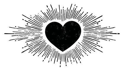 Wall Mural - hand-drawn vintage heart with sunburst illustration