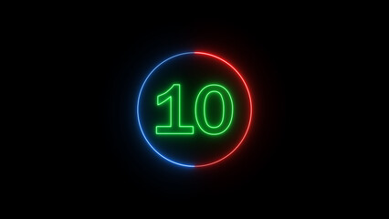 Poster - Futuristic neon sign illuminating the number ten inside a circle in vibrant colors against a black background