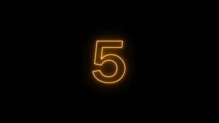 Poster - Glowing neon number five illuminated against a dark background representing countdown or celebration