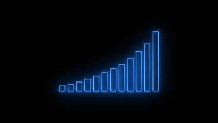 Poster - Glowing neon bar graph indicating growth and progress on a black background suitable for data visualization and business presentations