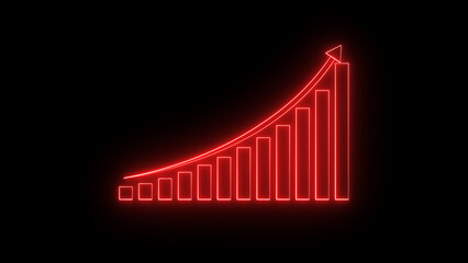 Poster - Neon red growth chart illustrating financial progress and business expansion against a dark black background for presentations