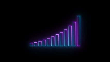 Poster - Animated glowing bar chart with rising gradient bars depicting growth and progress against a dark background for data visualization and digital infographics