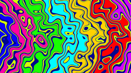 Poster - Vibrant psychedelic wavy pattern with bright colors and flowing lines creates a dynamic and colorful abstract background design.