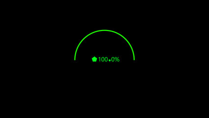 Fototapete - Modern digital illustration depicting progress or completion with a green semicircle indicator and percentage displayed against a black backdrop representing success.