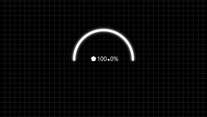 Fototapete - Futuristic progress indicator showing 100 percent completion against a dark grid backdrop perfect for technology and ui designs