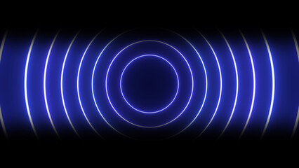 Fototapete - Abstract glowing neon blue concentric circle lines on a black background creating a modern and futuristic design for digital art