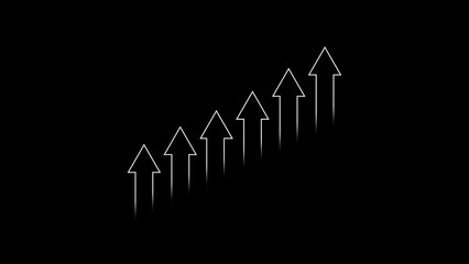 Poster - Ascending white arrows on black background representing growth progress and positive development suitable for business and financial presentations