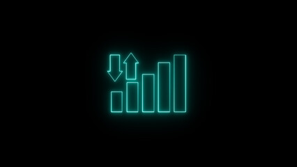 Poster - Financial data trend displayed as an animated neon bar graph showing growth and decline on a black background for business and stock analysis