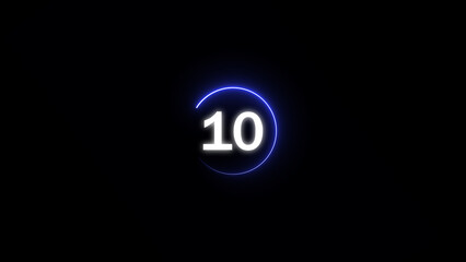 Fototapete - Futuristic glowing number 10 countdown animation for presentations and digital content displayed on a black background with a glowing blue ring