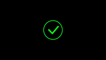 Poster - Green check mark icon within a circle on a black background representing agreement validation or approval for digital interfaces
