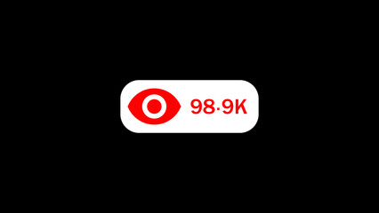 Poster - Social media concept featuring view count illustration with eye icon and audience engagement counter in vibrant red color against a dark backdrop.