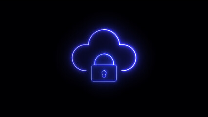Poster - Secure cloud storage concept illustrating data protection cybersecurity and digital privacy with glowing neon outline on black background