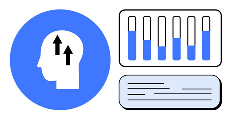 Poster - human head with upward arrows signifying growth, bar chart elements, and text boxes suggesting analy