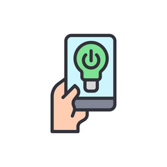 Poster - Hand Holding Smartphone Displaying Green Lightbulb Power Icon