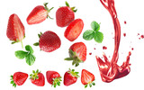 fresas flotando con splash cremoso fresas cortadas en varias presentaciones aislado rojas jugosa fresca deliciosa saludable fotografía macro alta definición chapoteo dulce cremoso png 