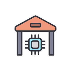 Poster - Modern Warehouse Building Concept With Central Processing Unit Illustration