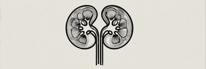 Poster - Minimalist Line Art Featuring a Kidney Designed With Heart-Shaped Veins Emphasizing Organic Connection