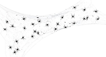Tangled cobweb with multiple small spiders spread out