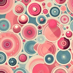 Fototapete - A harmonious composition of retro circles and spheres in soothing pinks and blues evoking nostalgia.