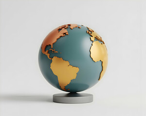 Poster - Stylized Gold and Teal Globe on a Silver Stand, Minimalist World Map Representation