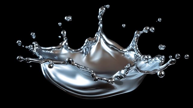 Metallic liquid splash on a black background.