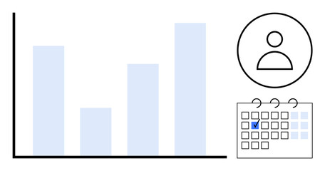 Poster - bar graph showing data growth, calendar with highlighted date, and user profile. ideal for productiv