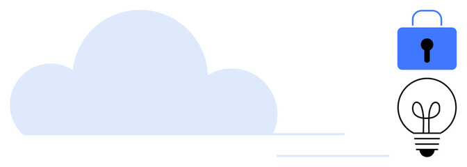 Poster - blue cloud, padlock for security, lightbulb for innovation. ideal for technology, data storage, clou