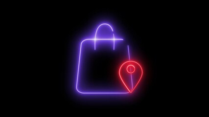 Aufkleber - Shopping bag icon in neon light with location pin sign