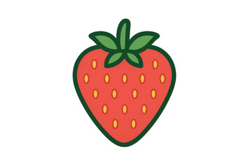 Poster - Simple cartoon drawing of a ripe red strawberry with green leaves, isolated on a transparent background