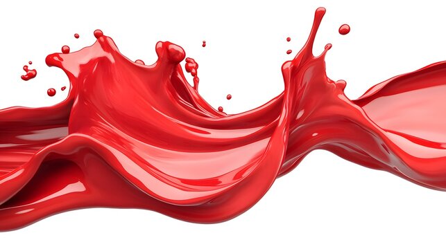 Dynamic red liquid splash against a white background.