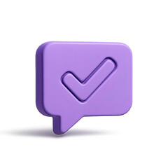 Poster - 3D Purple Check Mark Icon in Speech Bubble on Gray Background