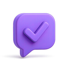 Poster - 3D Render of a Purple Check Mark Icon in a Speech Bubble