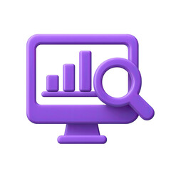 Poster - Purple 3D Computer Monitor Icon with Bar Graph and Magnifying Glass