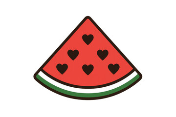 Poster - Watermelon slice cartoon featuring black heart-shaped seeds, positioned on transparent background