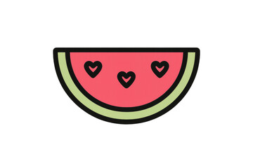 Poster - Cartoon watermelon slice with heart-shaped seeds, perfect for summer-themed designs, on a transparent background