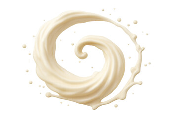 Poster - Vanilla or custard swirl rotating with drops splashing around, isolated on transparent background, ideal for advertising and packaging
