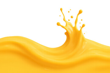 Poster - Orange juice dynamically splashing, forming bright liquid wave, highlighting citrus freshness against clean transparent surface