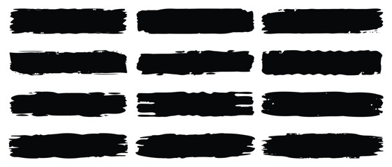 Poster - Set of different ink paint brush strokes isolated on white background. Grunge banner background. Vector-eps 10