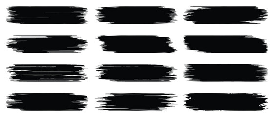 Poster - Black brush strokes vector illustration, abstract grunge texture on white background. Artistic design element, paint smear, ink splatter, creative graphic element-Stock vector