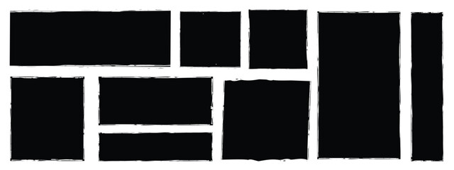 Poster - Rectangle Brush stroke, ink paint brush, grunge box. Black square shapes with brush borders on white background. Vintage grunge boxes for collage, text, banner, sticker, poster design - Vector stock