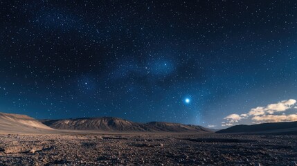 Wall Mural - a glowing x-terrestrial object hovering above a remote, barren landscape under a starry sky.