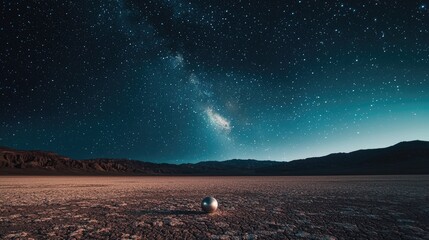 Wall Mural - a glowing x-terrestrial object hovering above a remote, barren landscape under a starry sky.