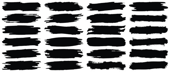 Poster - Black set paint, ink brush, brush strokes, brushes, lines, frames, box, grungy. Grungy brushes collection. Brush stroke paint boxes on white background - vector stock.