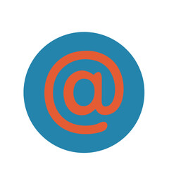 Poster - At Symbol Icon: Orange Email Sign on Blue Round Background