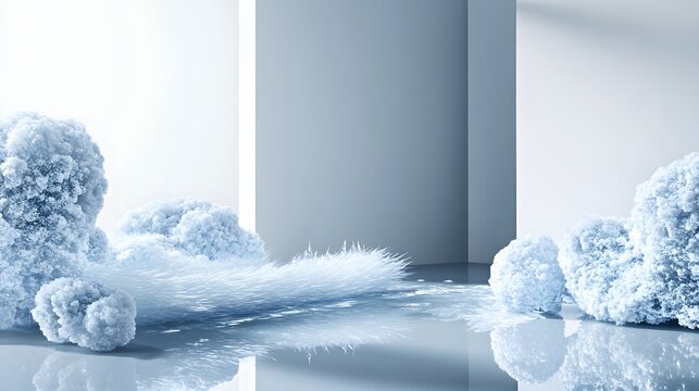 Light-blue abstract forms in a minimalist setting.