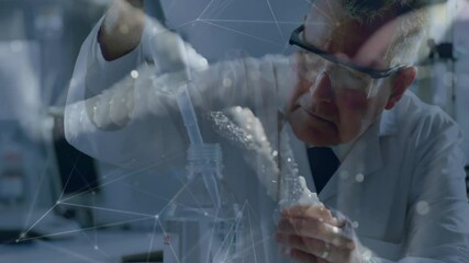 Poster - Biotech scientist reaching for hovering DNA helix, injecting reagent via pipette with data flowing