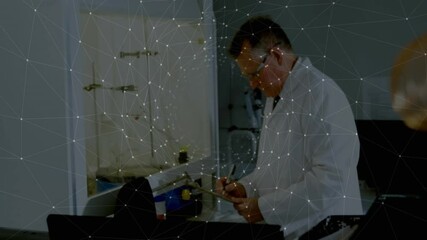 Poster - Scientist entering lab activating overlay, inspecting gauges adjusting valve noting calibration